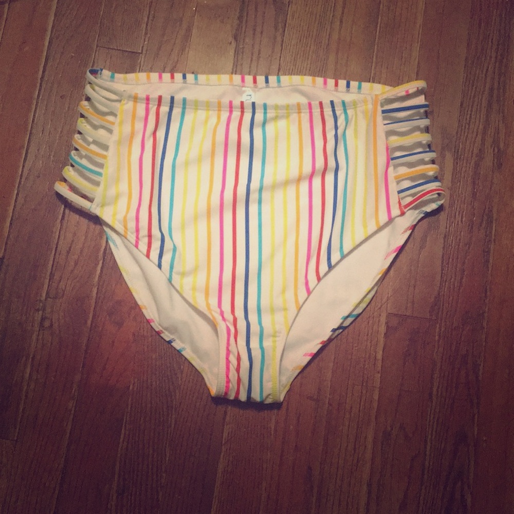 Rainbow Striped Rue+ High Waisted Bikini Bottoms